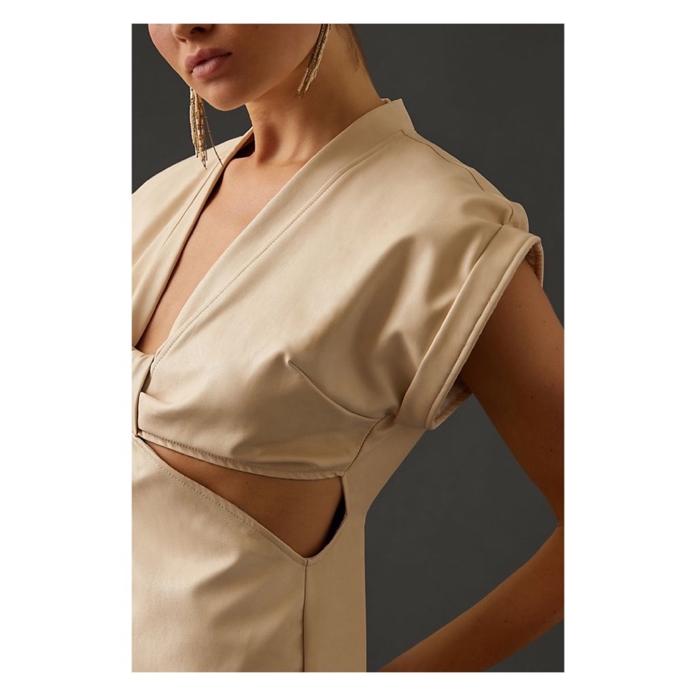 Anthropologie Eva Franco Ivory Midi Vegan Leather Cutout Dress - Picture 4 of 4
